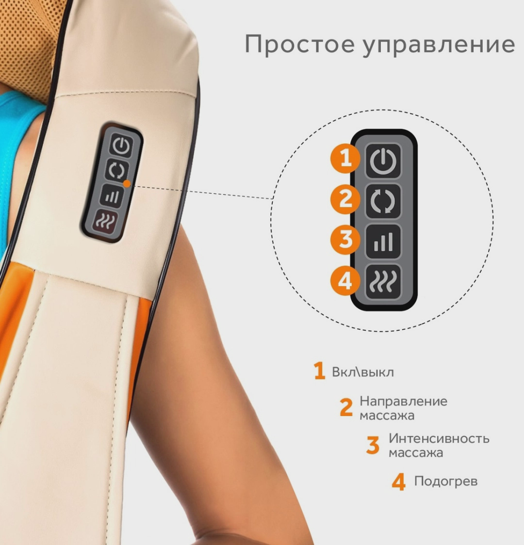 Массажер Massager of Neck Kneading MS-090 воротник вибрационный, разогревающий