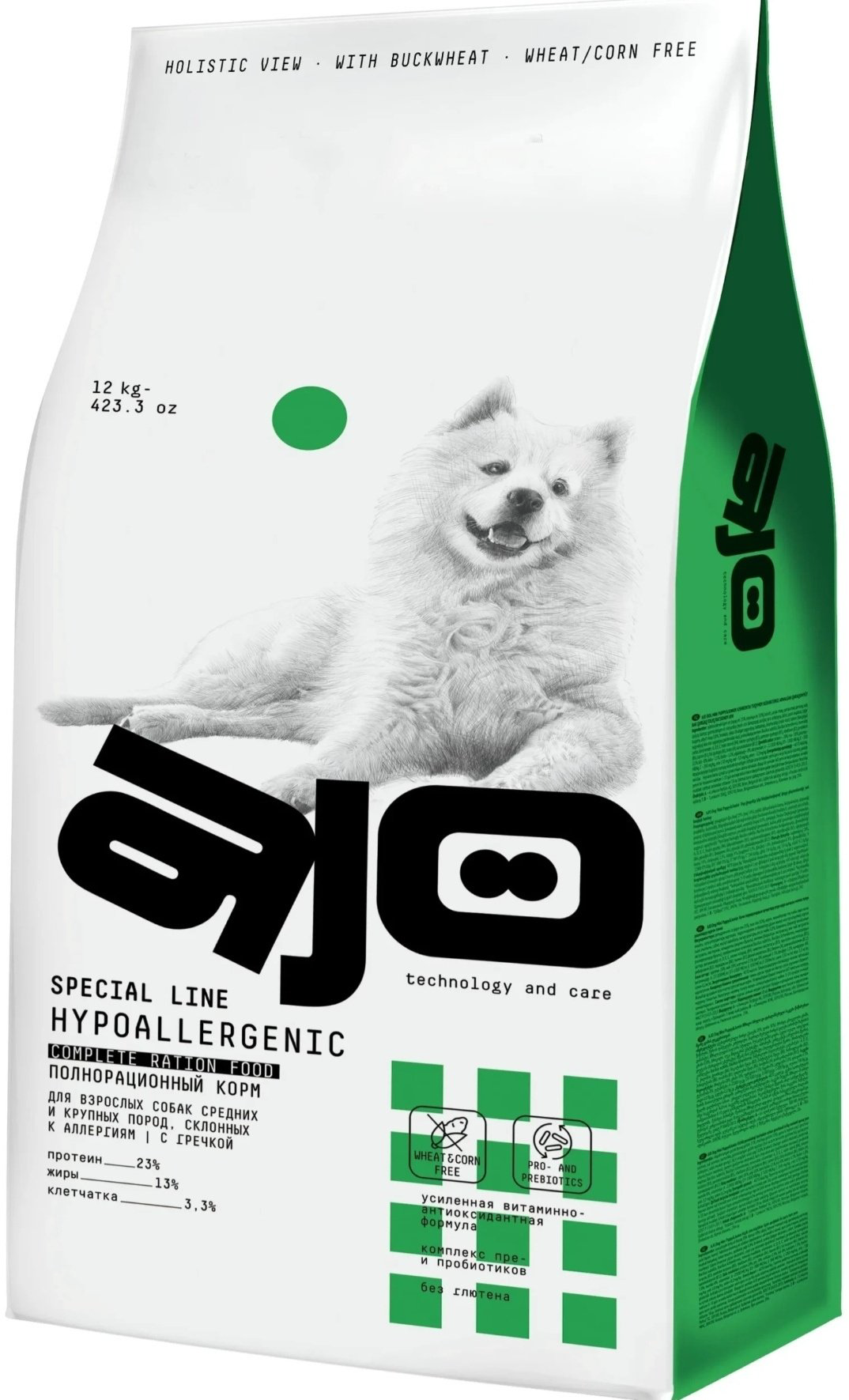 Корм AJO Special Line Hypoallergenic для взрослых средних и крупных пород 12 кг купить,NaN