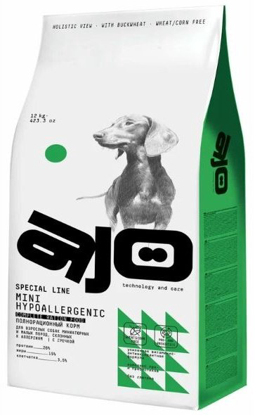 Корм AJO Special Line Mini Hypoallergenic для взрослых мелких пород 12 кг купить,NaN