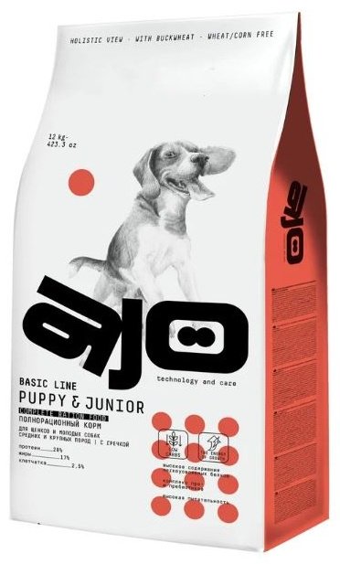 Корм AJO Basic Line Puppy & Junior для щенков средних и крупных пород 12 кг