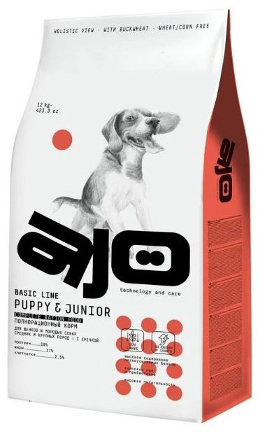 Корм AJO Basic Line Puppy & Junior для щенков средних и крупных пород 12 кг купить,NaN
