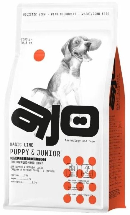 Корм AJO Basic Line Puppy & Junior для щенков средних и крупных пород 2 кг