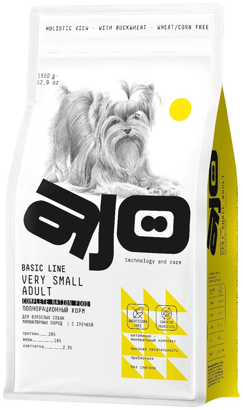 Корм AJO Basic Line Very Small Adult для взрослых миниатюрных пород 1.5 кг