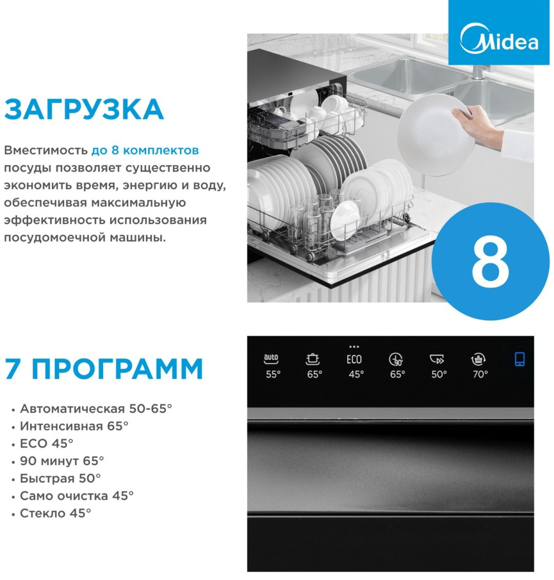Посудомоечная машина Midea MDWT-827LWB черный купить,139990
