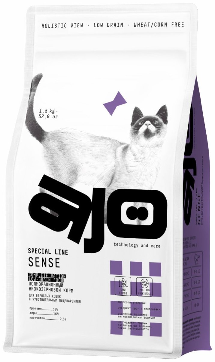 Корм AJO Cat Sense Сухой корм для кошек с чувствительным пищеварением оленина   1,5 кг