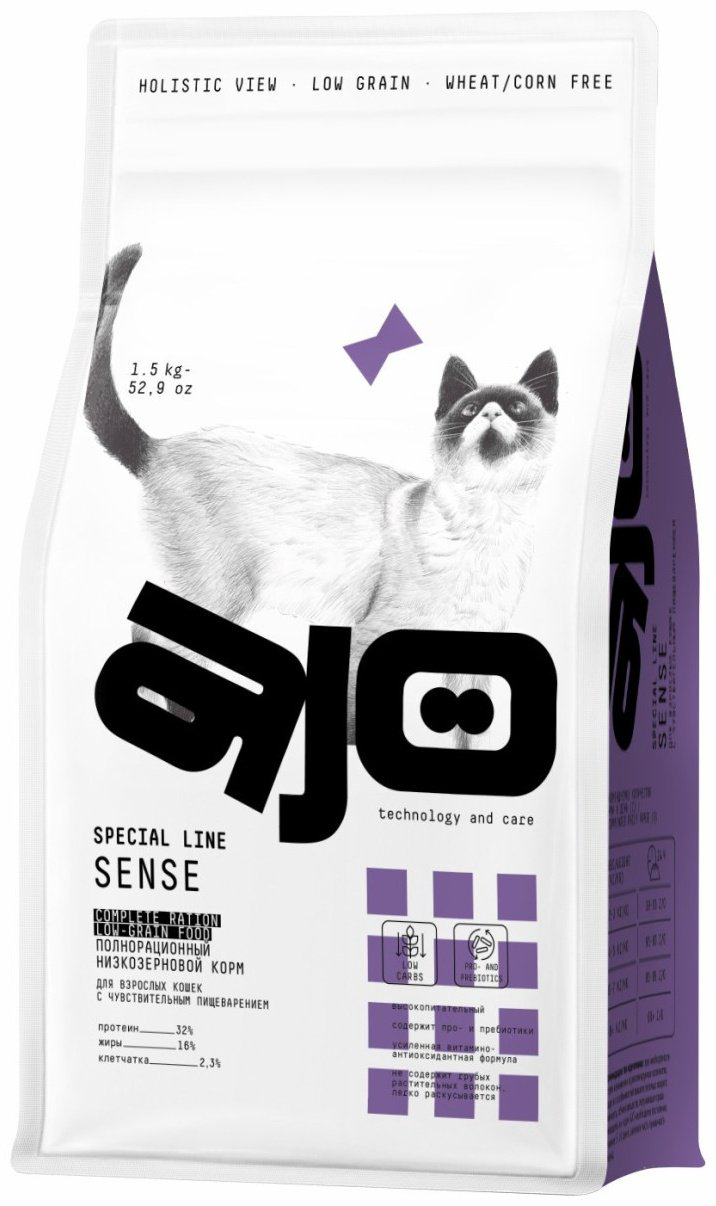 Корм AJO Cat Sense Сухой корм для кошек с чувствительным пищеварением оленина   1,5 кг купить,NaN