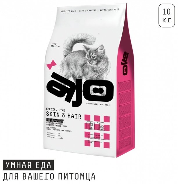Корм AJO Special Line Skin&Hair индейка, курица, лосось 10 кг купить,0