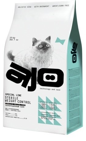 Корм AJO Sterile Weight Control для стерилизованных курица, свинина 10 кг