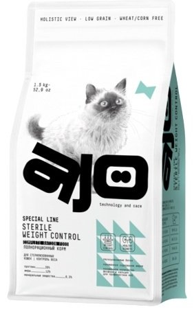 Корм AJO Sterile Weight Control для стерилизованных курица, свинина 1.5 кг