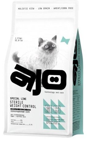 Корм AJO Sterile Weight Control для стерилизованных курица, свинина 1.5 кг купить,NaN