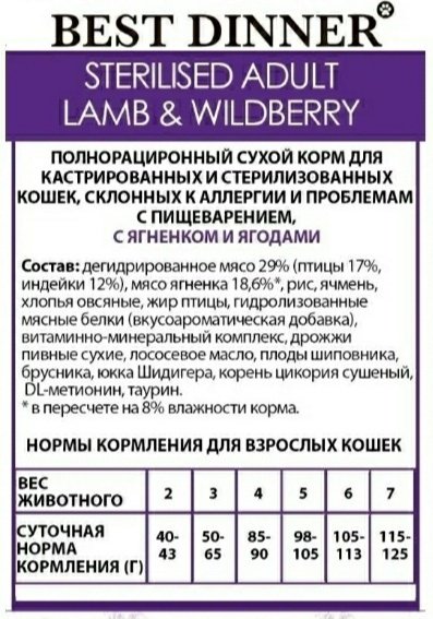 Корм BEST DINNER Sterilised Adult ягненок, ягоды 10 кг - ForteMarket Корм BEST DINNER Sterilised Adult ягненок, ягоды 10 кг купить,0