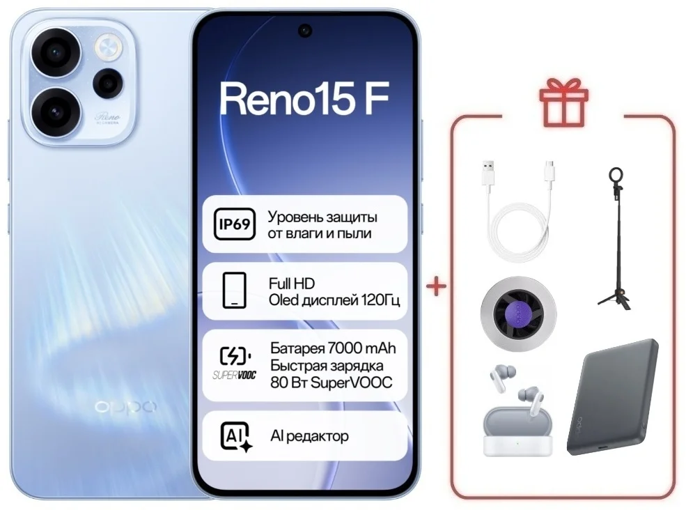 Смартфон Oppo Reno15 F 12/512 Aurora Blue + подарок купить,NaN