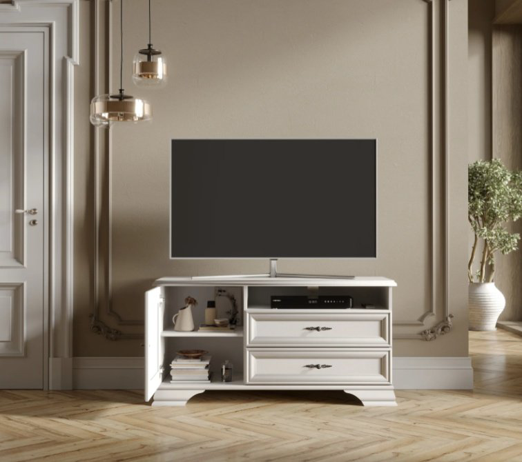 ТВ-тумба напольная Dominika Кентуки RTV1D2S, 124x64x44 см, белый купить,NaN