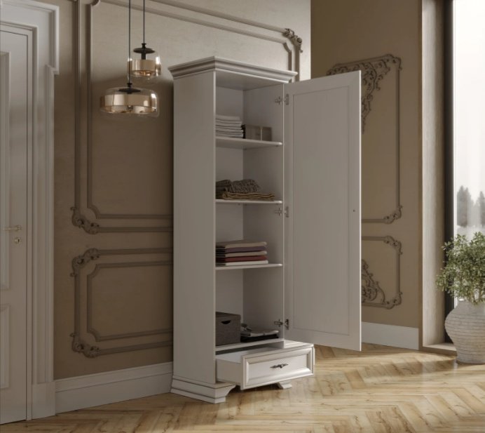 Шкаф-витрина Dominika Кентуки REG1D1S 210х69х44см белый купить,NaN