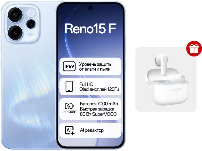 Смартфон Oppo Reno15 F 12/512 Aurora Blue + подарок купить,NaN