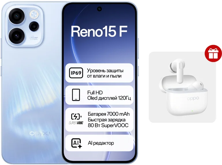 Смартфон Oppo Reno15 F 8/256 Aurora Blue + подарок купить,NaN