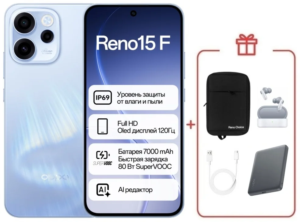 Смартфон Oppo Reno15 F 8/256 Aurora Blue + подарок