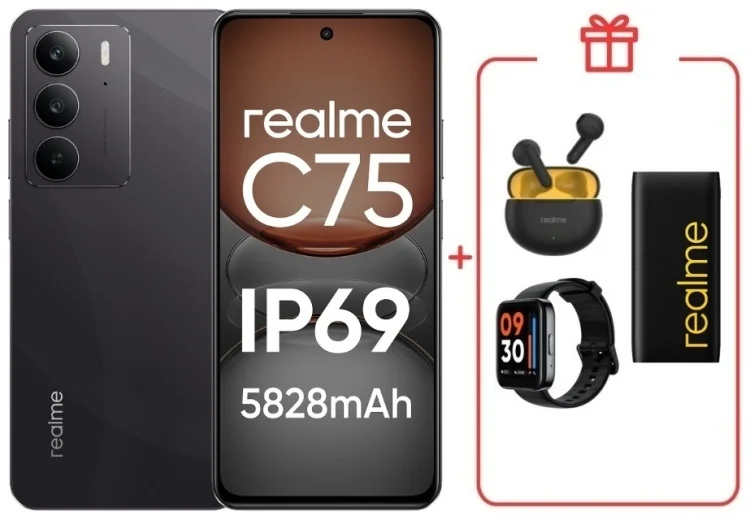 Смартфон Realme C75 4G 8/128GB Black + подарок купить,NaN