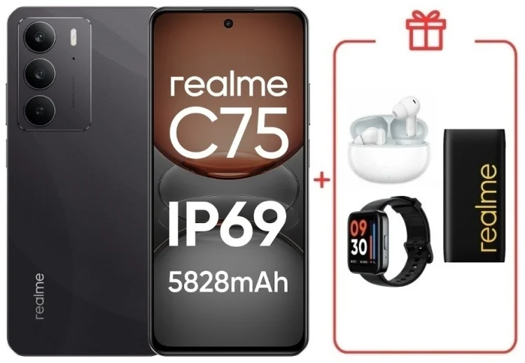 Смартфон Realme C75 4G 8/128GB Black + подарок купить,NaN