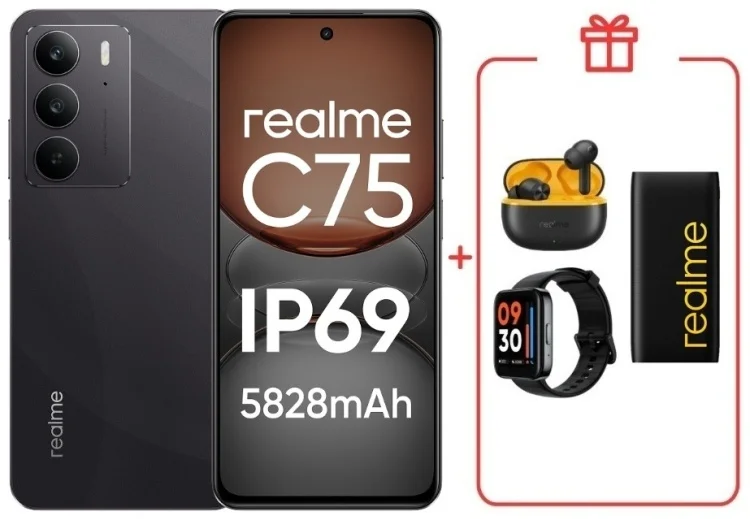 Смартфон Realme C75 4G 8/128GB Black + подарок купить,NaN