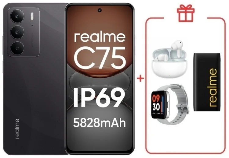 Смартфон Realme C75 4G 8/128GB Black + подарок купить,NaN