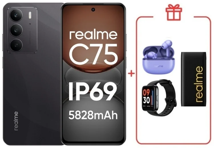 Смартфон Realme C75 4G 8/128GB Black + подарок купить,NaN