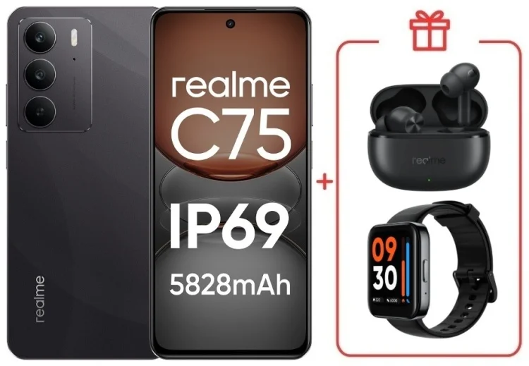 Смартфон Realme C75 4G 8/128GB Black + подарок купить,NaN