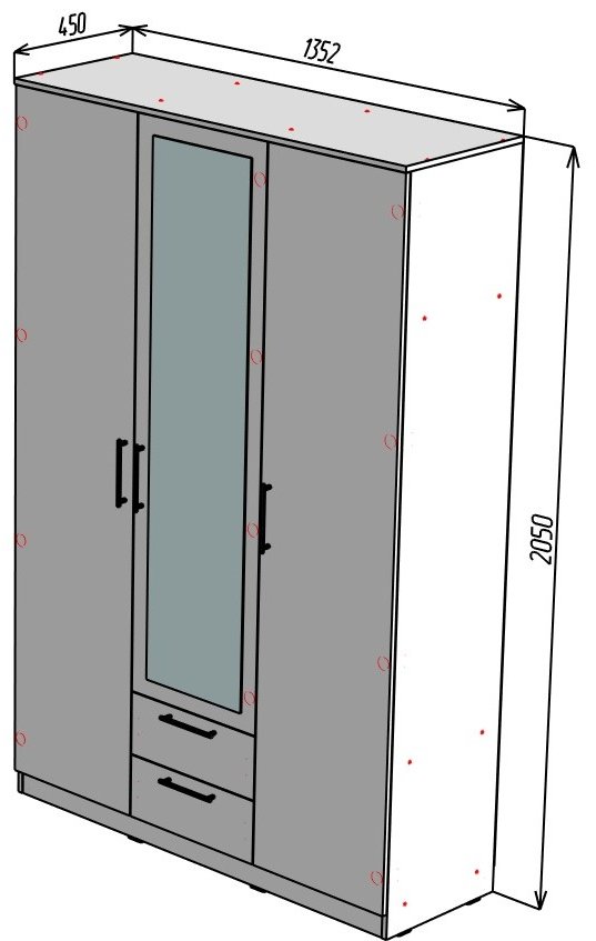 Распашной шкаф Мебель Азии Вирджиния с зеркалом, 135.2x205х45 см, светло серый - ForteMarket Распашной шкаф Мебель Азии Вирджиния с зеркалом, 135.2x205х45 см, светло серый купить,0