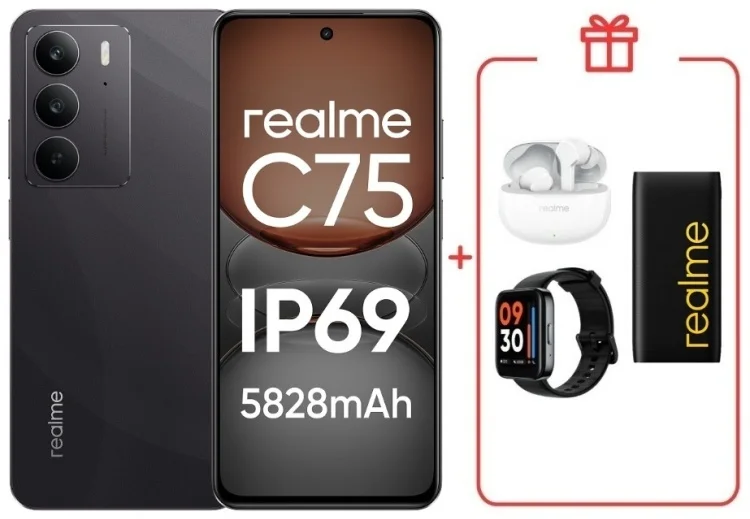 Смартфон Realme C75 4G 8/128GB Black + подарок купить,NaN