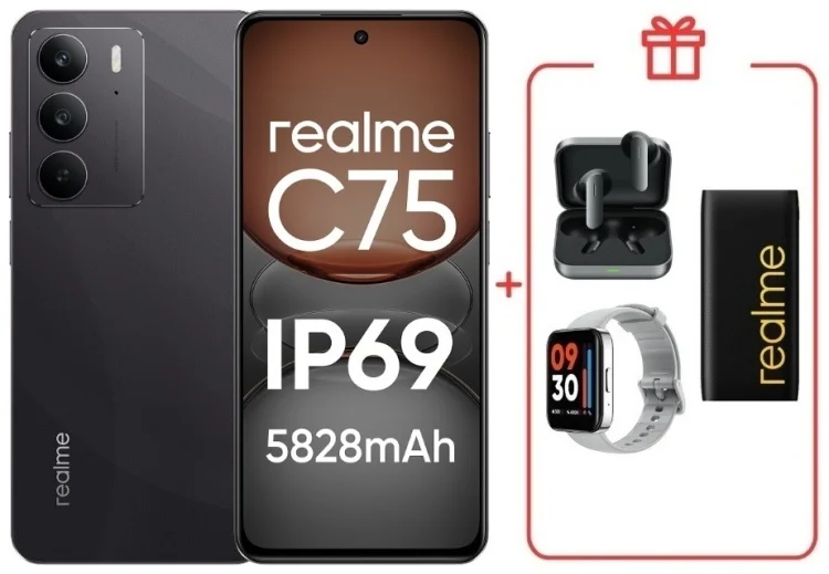 Смартфон Realme C75 4G 8/128GB Black + подарок купить,NaN