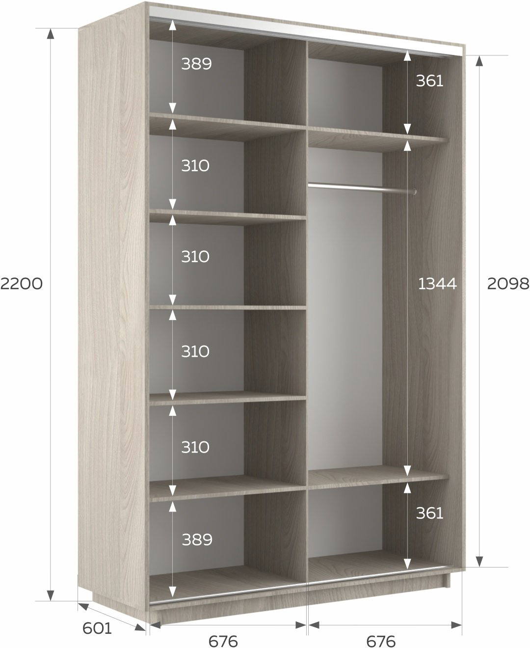 Шкаф-купе Мебель Азии Экспресс 2Д1ЗП, 120x220х60 см, бежевый купить,NaN