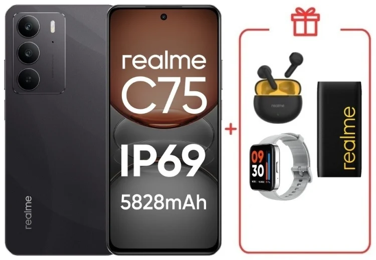 Смартфон Realme C75 4G 8/128GB Black + подарок купить,NaN