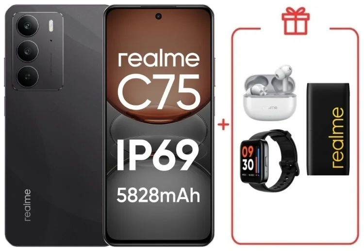 Смартфон Realme C75 4G 8/128GB Black + подарок купить,NaN