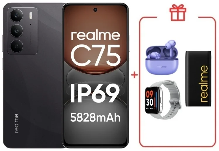 Смартфон Realme C75 4G 8/128GB Black + подарок купить,NaN