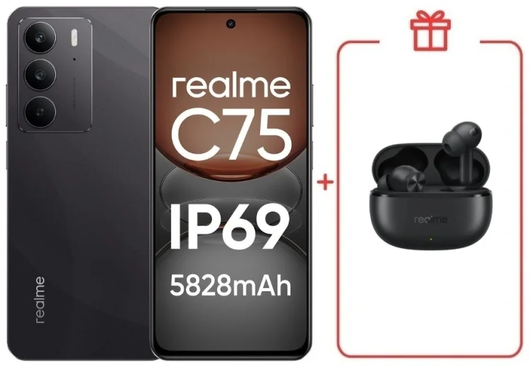 Смартфон Realme C75 4G 8/128GB Black + подарок купить,NaN