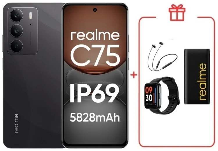Смартфон Realme C75 4G 8/128GB Black + подарок купить,NaN