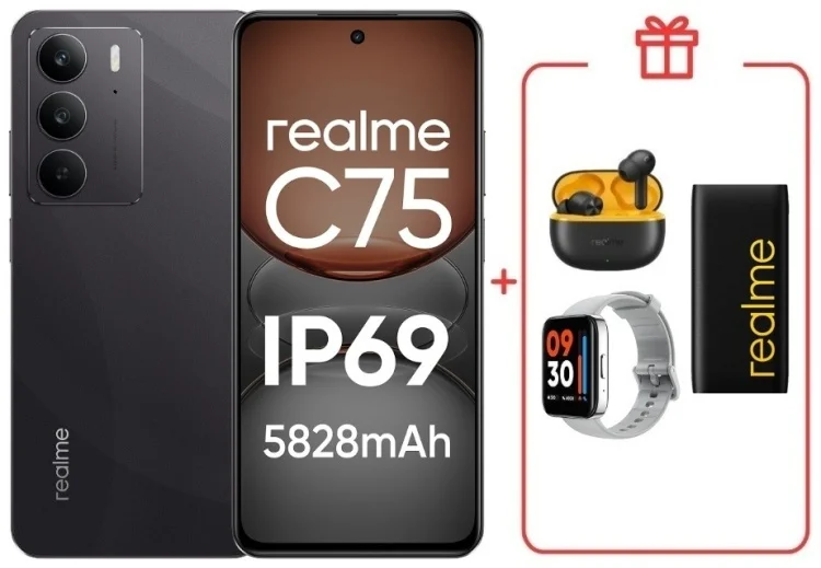 Смартфон Realme C75 4G 8/128GB Black + подарок купить,NaN