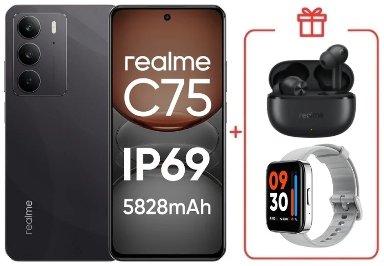 Смартфон Realme C75 4G 8/128GB Black + подарок купить,NaN