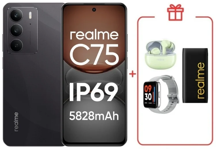 Смартфон Realme C75 4G 8/128GB Black + подарок купить,NaN