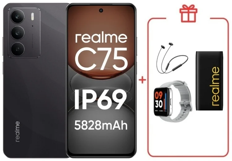 Смартфон Realme C75 4G 8/128GB Black + подарок купить,NaN