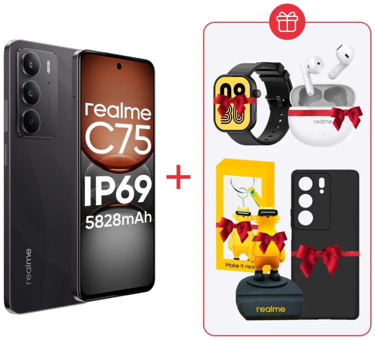 Смартфон Realme C75 4G 8/128GB Black + подарок купить,NaN
