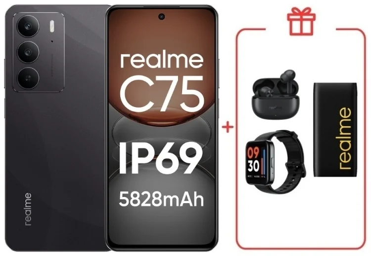Смартфон Realme C75 4G 8/128GB Black + подарок купить,NaN
