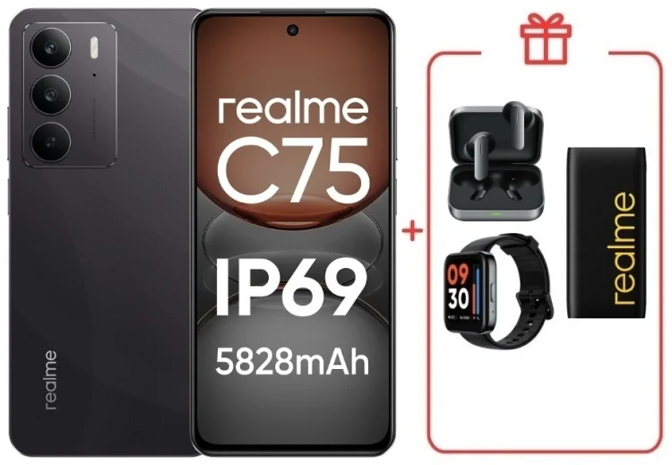 Смартфон Realme C75 4G 8/128GB Black + подарок купить,NaN