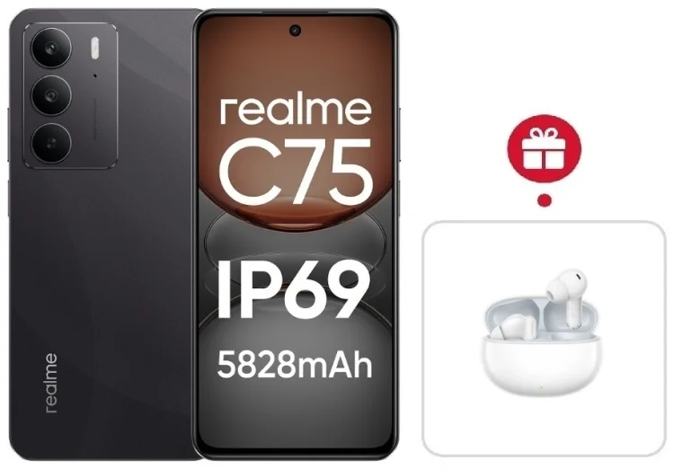 Смартфон Realme C75 4G 8/128GB Black + подарок купить,NaN