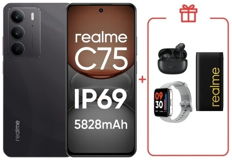 Смартфон Realme C75 4G 8/128GB Black + подарок купить,NaN