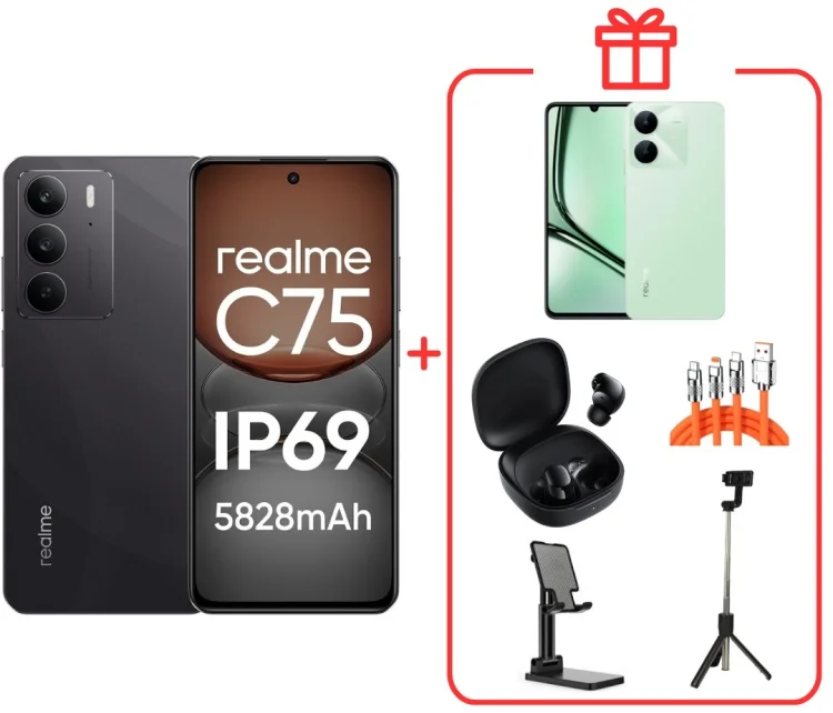 Смартфон Realme C75 4G NFC 8/128GB Black + подарок купить,NaN