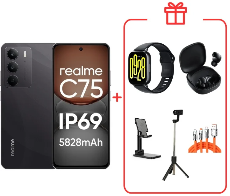 Смартфон Realme C75 4G NFC 8/128GB Black + подарок купить,NaN