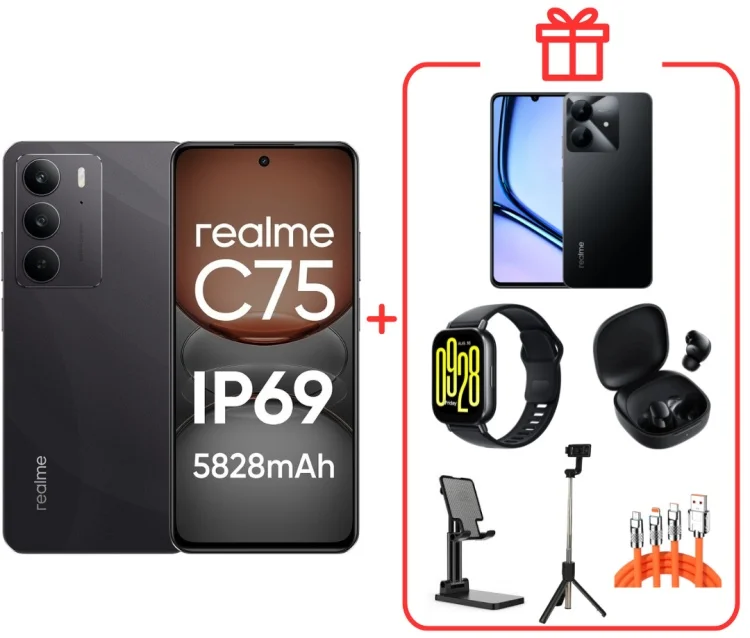 Смартфон Realme C75 4G NFC 8/128GB Black + подарок купить,NaN