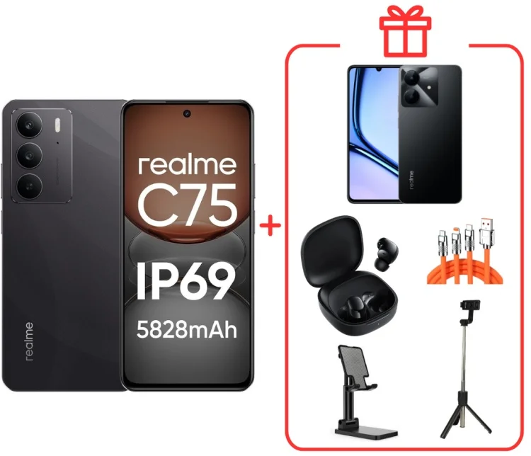 Смартфон Realme C75 4G NFC 8/128GB Black + подарок купить,NaN