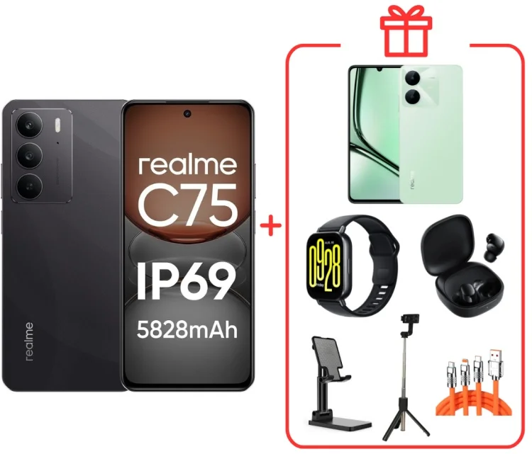 Смартфон Realme C75 4G NFC 8/128GB Black + подарок купить,NaN